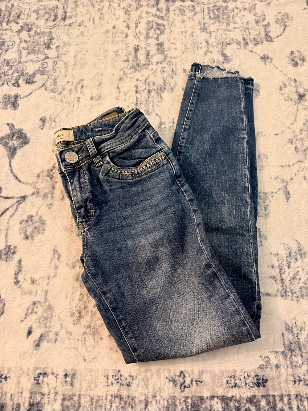 MOS MOSH Women’s Skinny Jeans Size 25 Blue Denim Rhinestone Studded Pockets